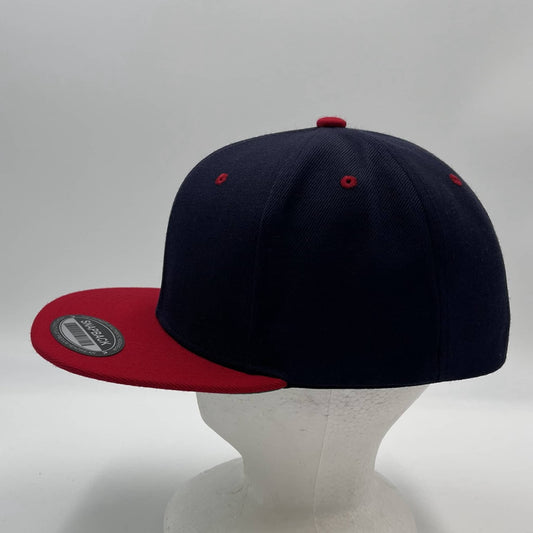 Alpha Omega Cap Plain Poly Snapback Navy Blue and Red Eyelets/Bill 12 pack PFS0558 Cap Hat