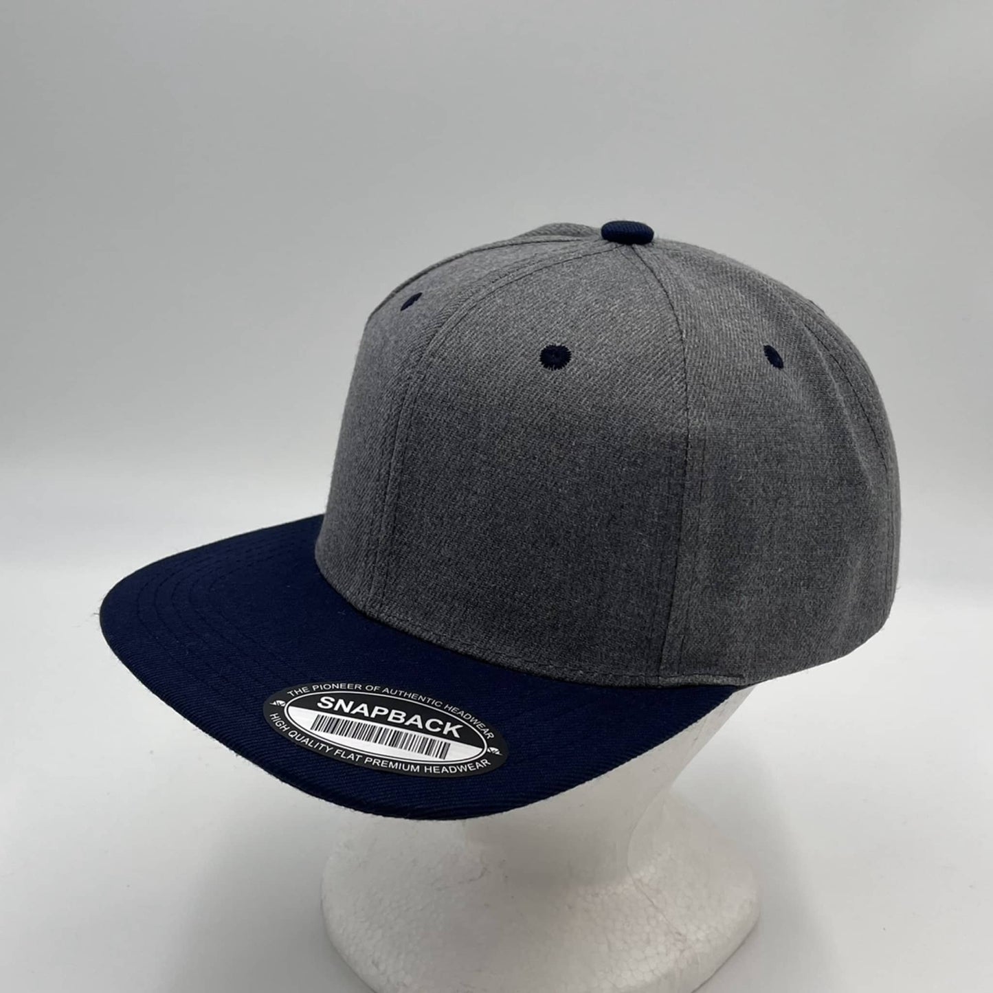 Alpha Omega Cap Plain Poly Snapback Dark Textured Gray and Navy Blue Eyelets/Bill 12 pack PFS0563 Cap Hat