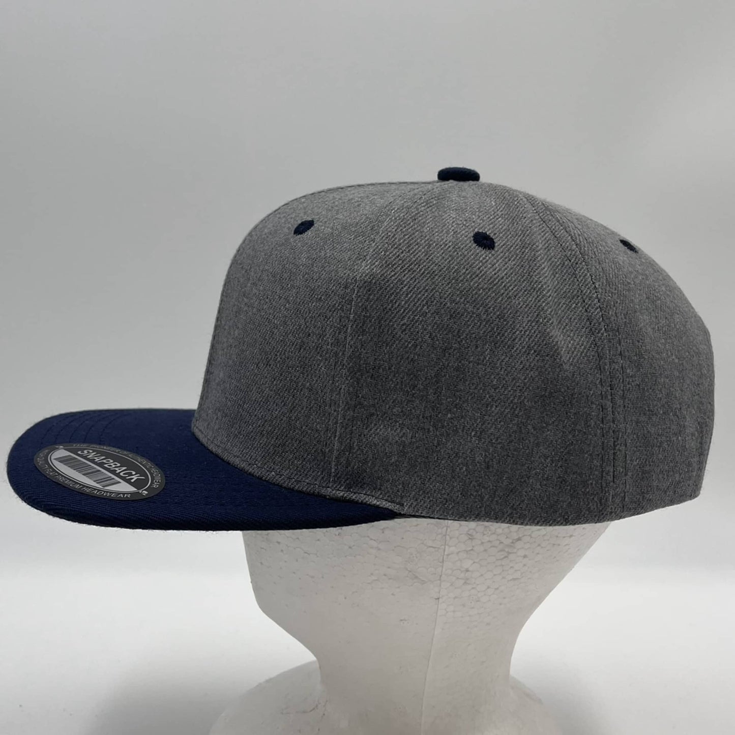 Alpha Omega Cap Plain Poly Snapback Dark Textured Gray and Navy Blue Eyelets/Bill 12 pack PFS0563 Cap Hat