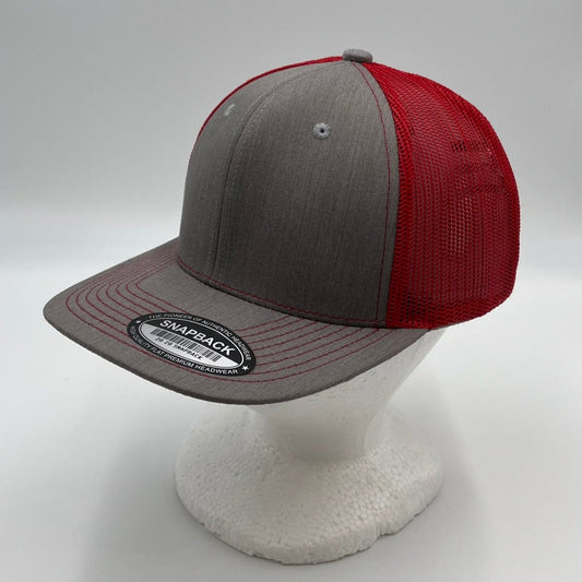 Plain Flat 6P Mesh Trucker Texture light gray and Red Net 12 pack CF6M1837 Cap Hat