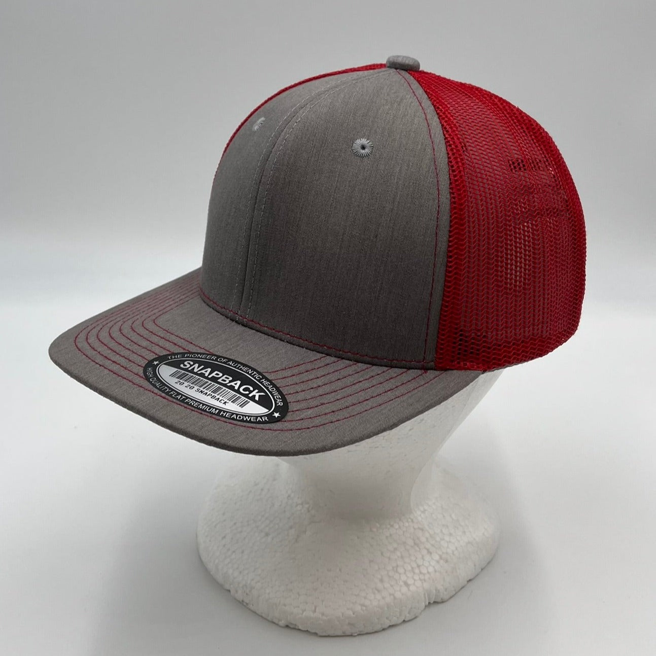 Alpha Omega Cap Plain Flat 6P Mesh Trucker Texture light gray and Red Net 12 pack CF6M1837 Cap Hat