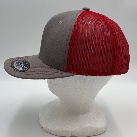 Plain Flat 6P Mesh Trucker Texture light gray and Red Net 12 pack CF6M1837 Cap Hat