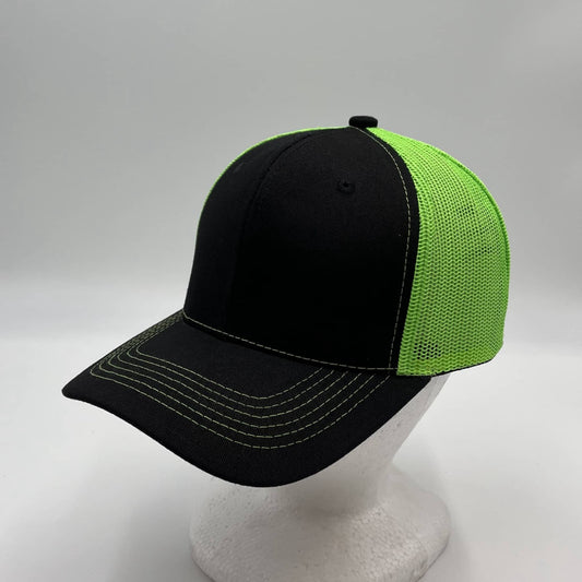 Alpha Omega Cap Plain Mesh Velcro Black and Neon Green Mesh 12-pack CTM1143 Cap Hat