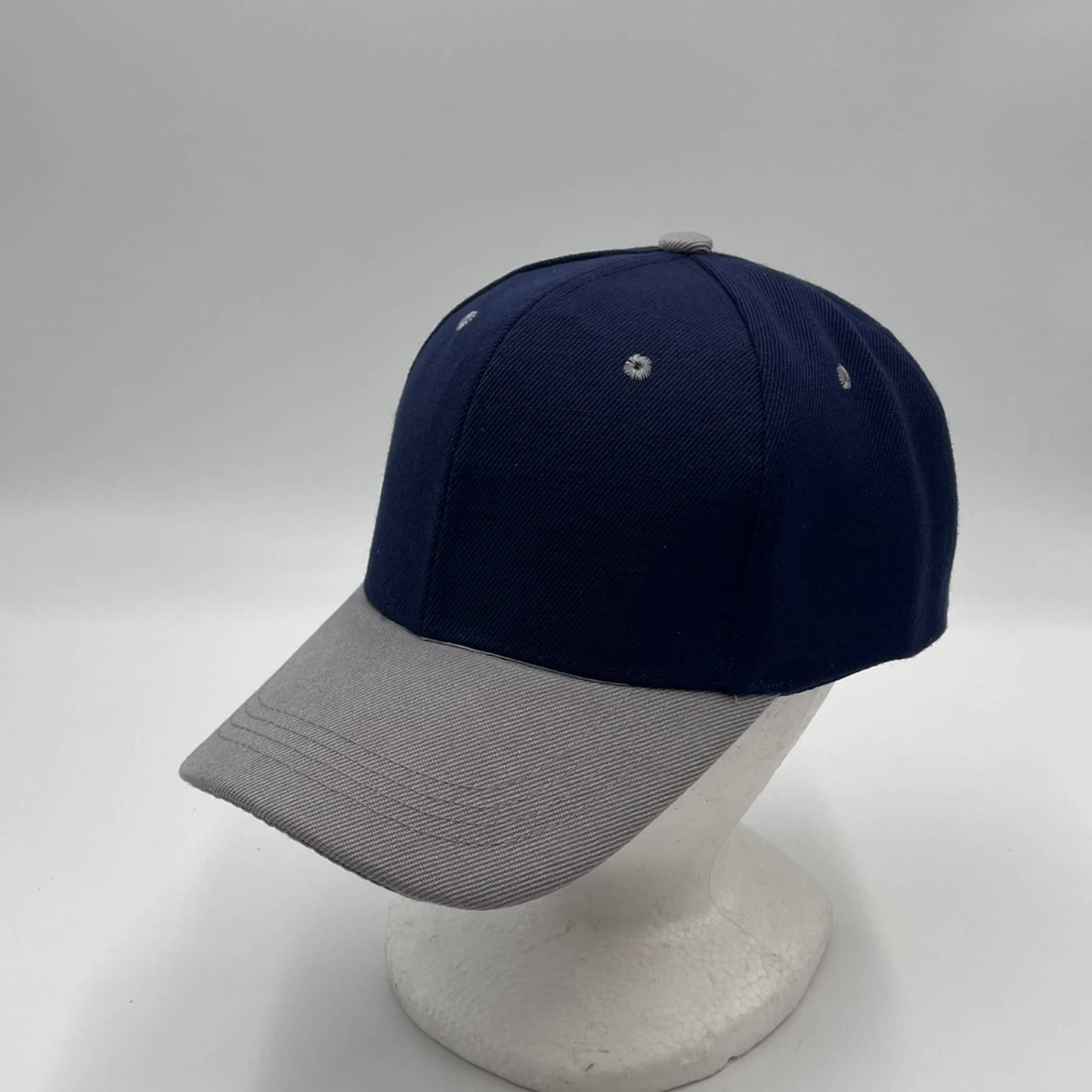 Alpha Omega Cap Plain Two Tone Velcro Navy Blue and Dark Gray Eyelets/Bill 12 pack PCV0216 Cap Hat