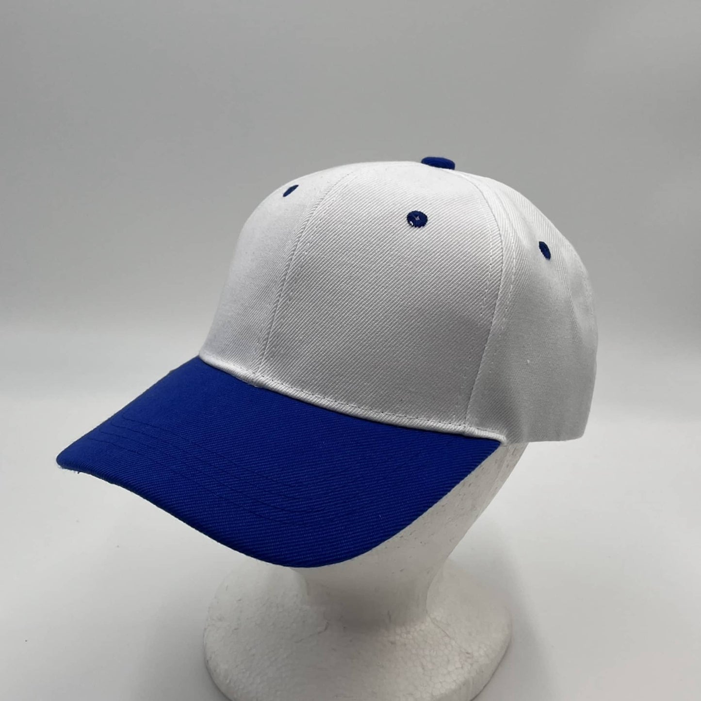 Plain Two Tone Velcro White and Blue Eyelets/Bill 12 pack PCV0217 Cap Hat