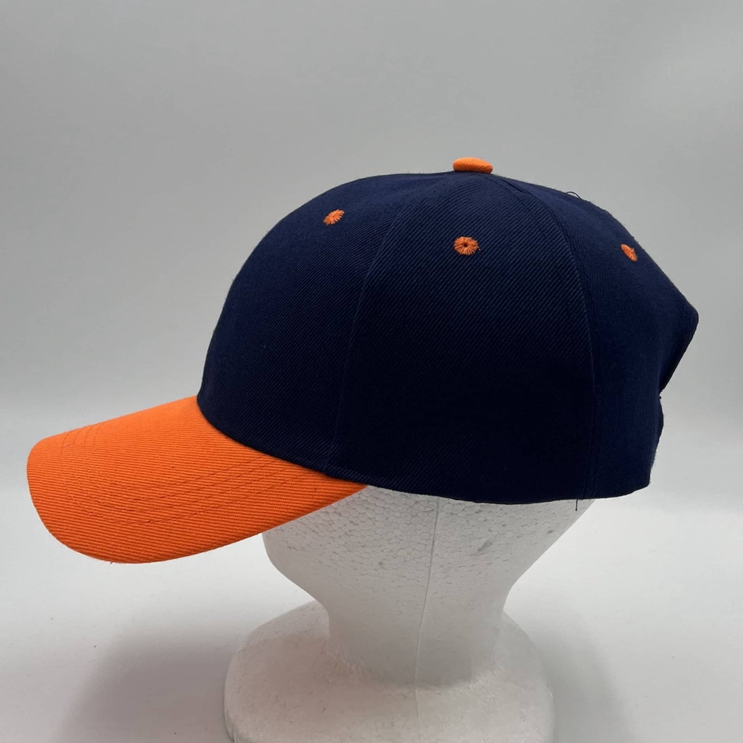 Plain Two Tone Velcro Navy Blue and Orange Eyelets/Bill 12 pack PCV0215 Cap Hat
