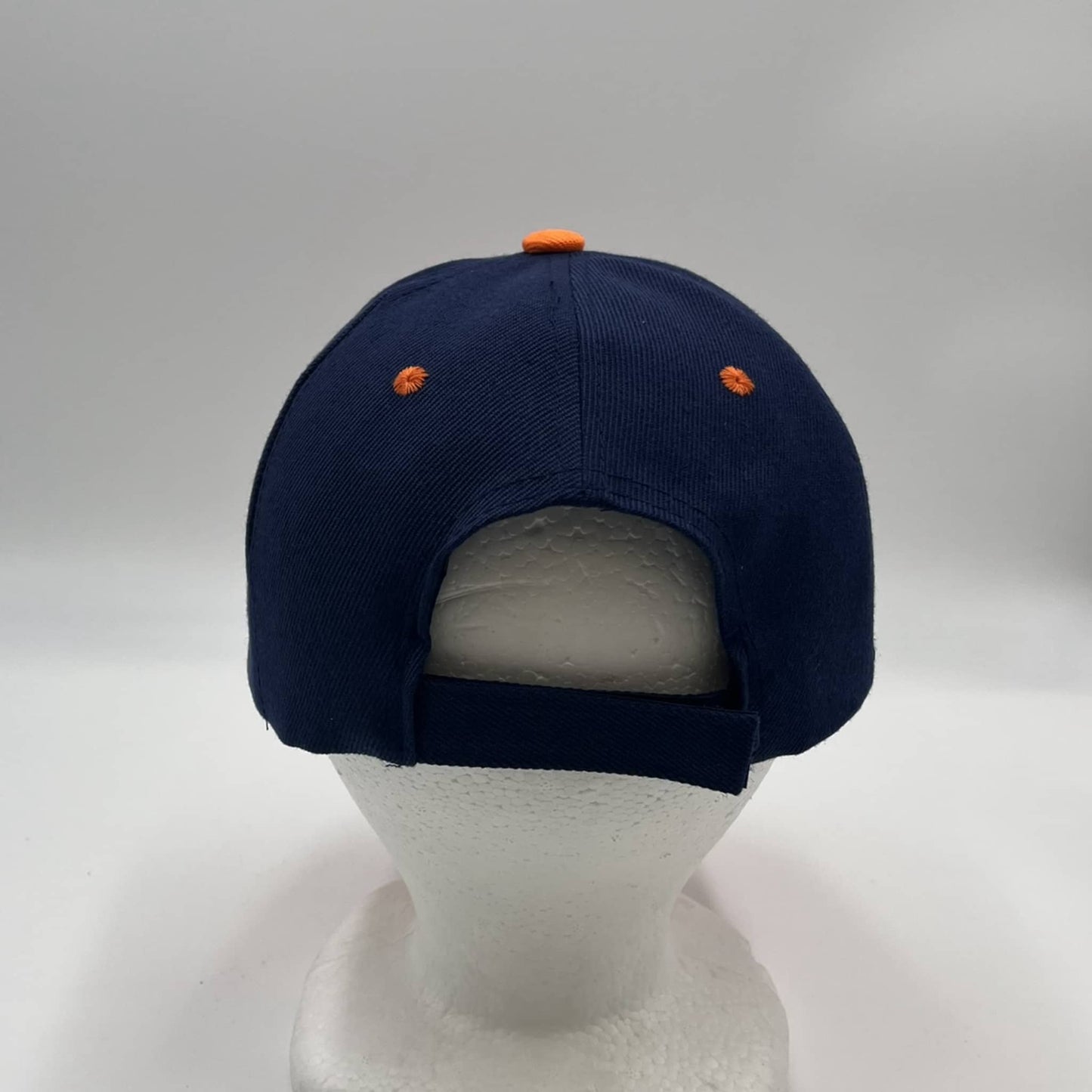 Alpha Omega Cap Plain Two Tone Velcro Navy Blue and Orange Eyelets/Bill 12 pack PCV0215 Cap Hat