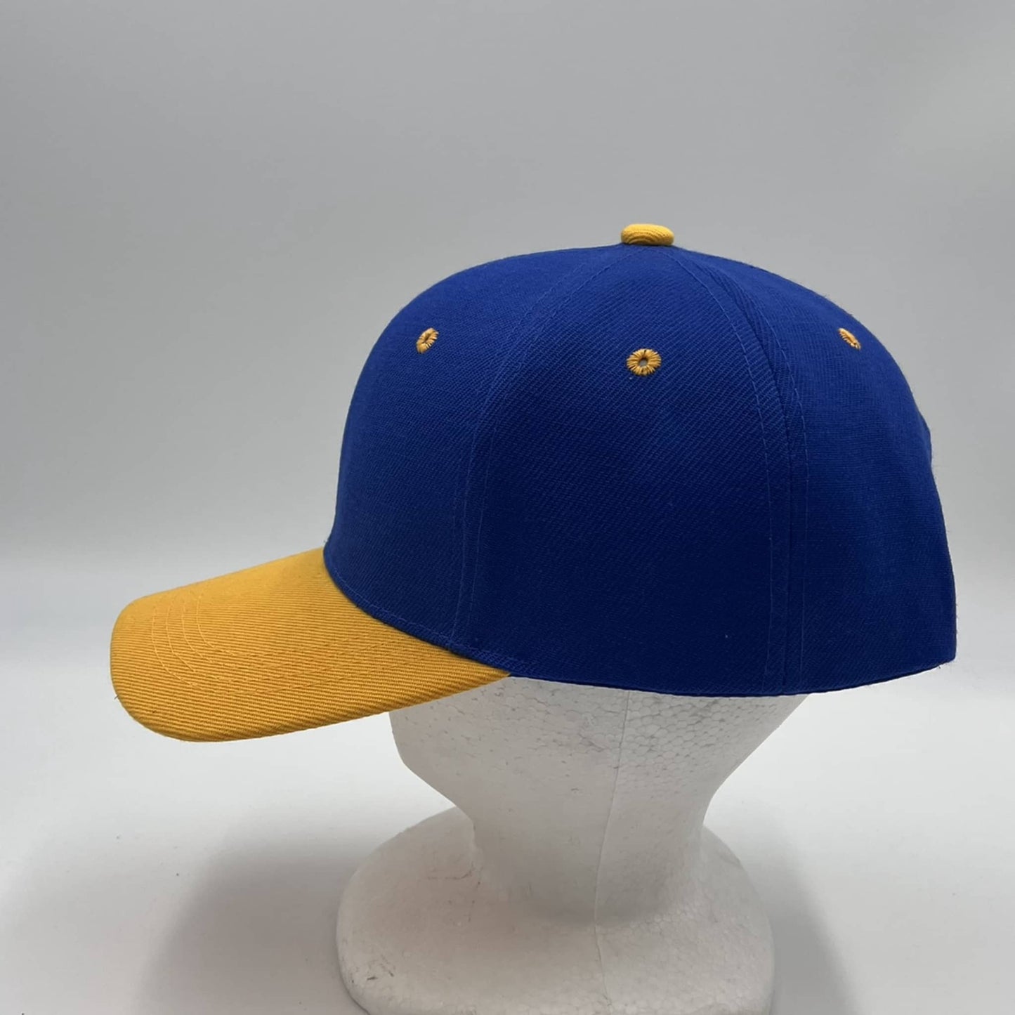 Plain Two Tone Velcro Blue and Yellow Eyelets/Bill 12 pack PCV0220 Cap Hat