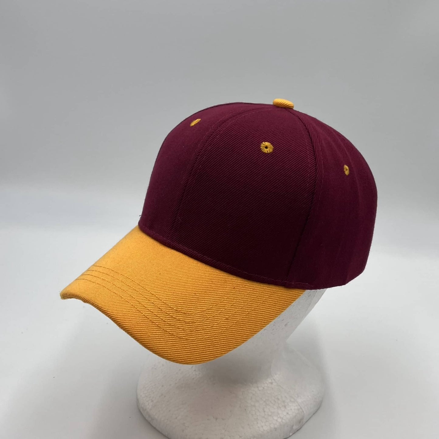 Alpha Omega Cap Plain Two Tone Velcro Burgandy and Yellow Eyelets/Bill 12 pack PCV0214 Cap Hat