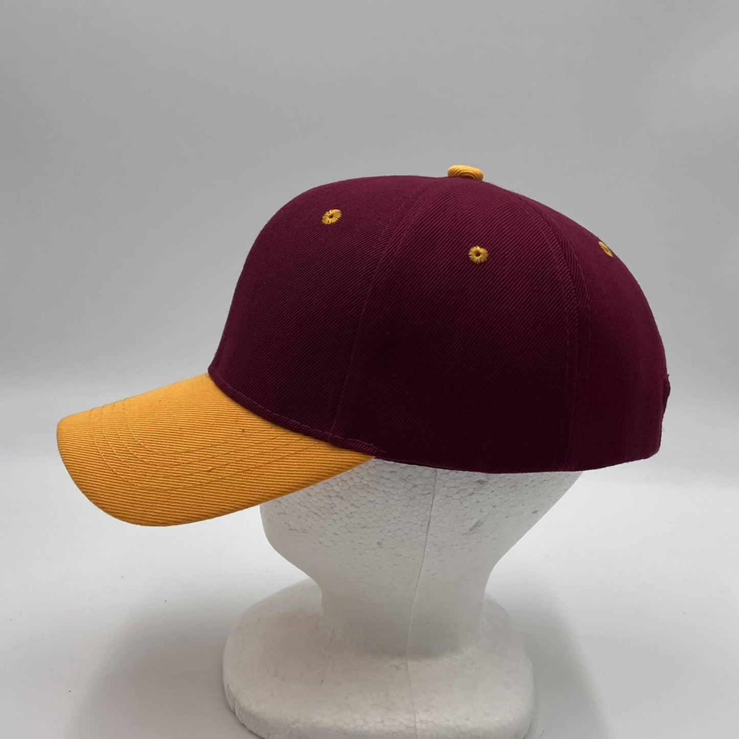 Plain Two Tone Velcro Burgandy and Yellow Eyelets/Bill 12 pack PCV0214 Cap Hat