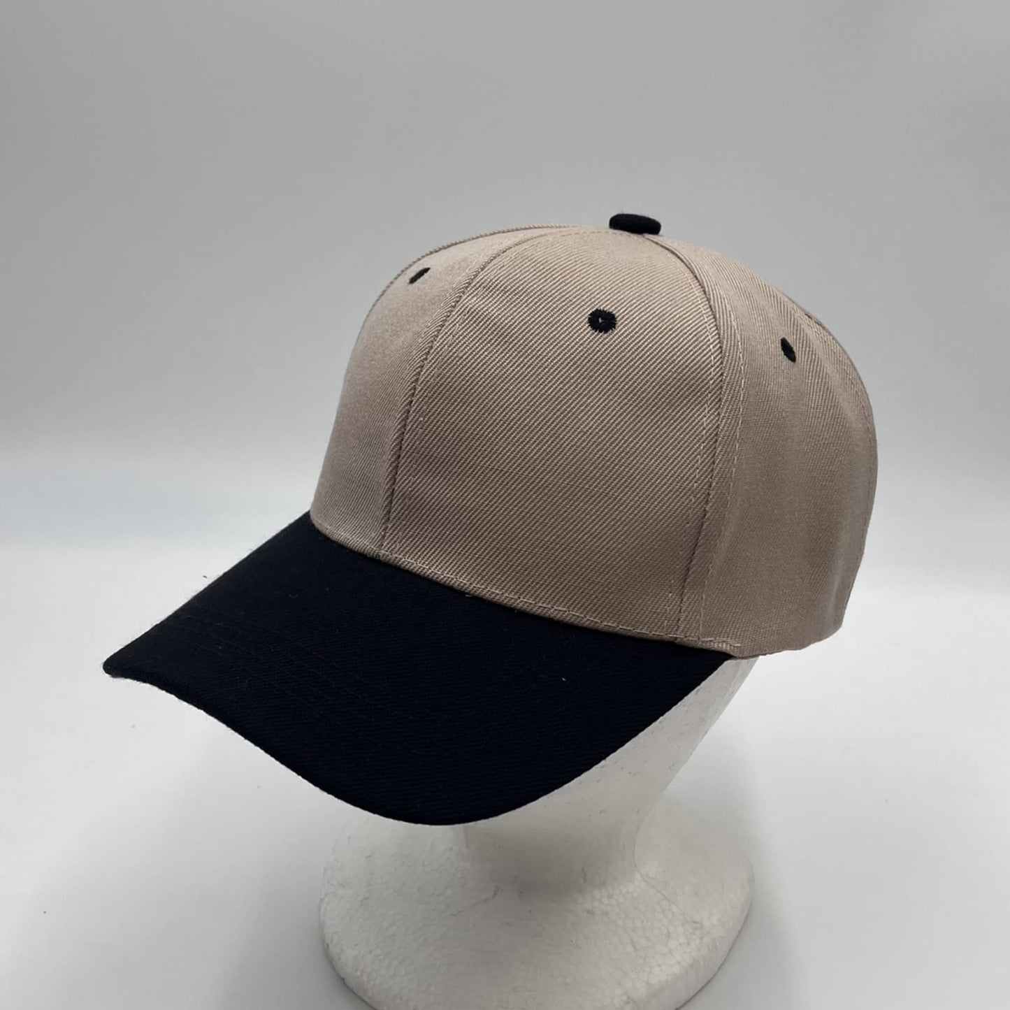 Plain Two Tone Velcro Tan and Black Eyelets/Bill 12 pack PCV0209 Cap Hat