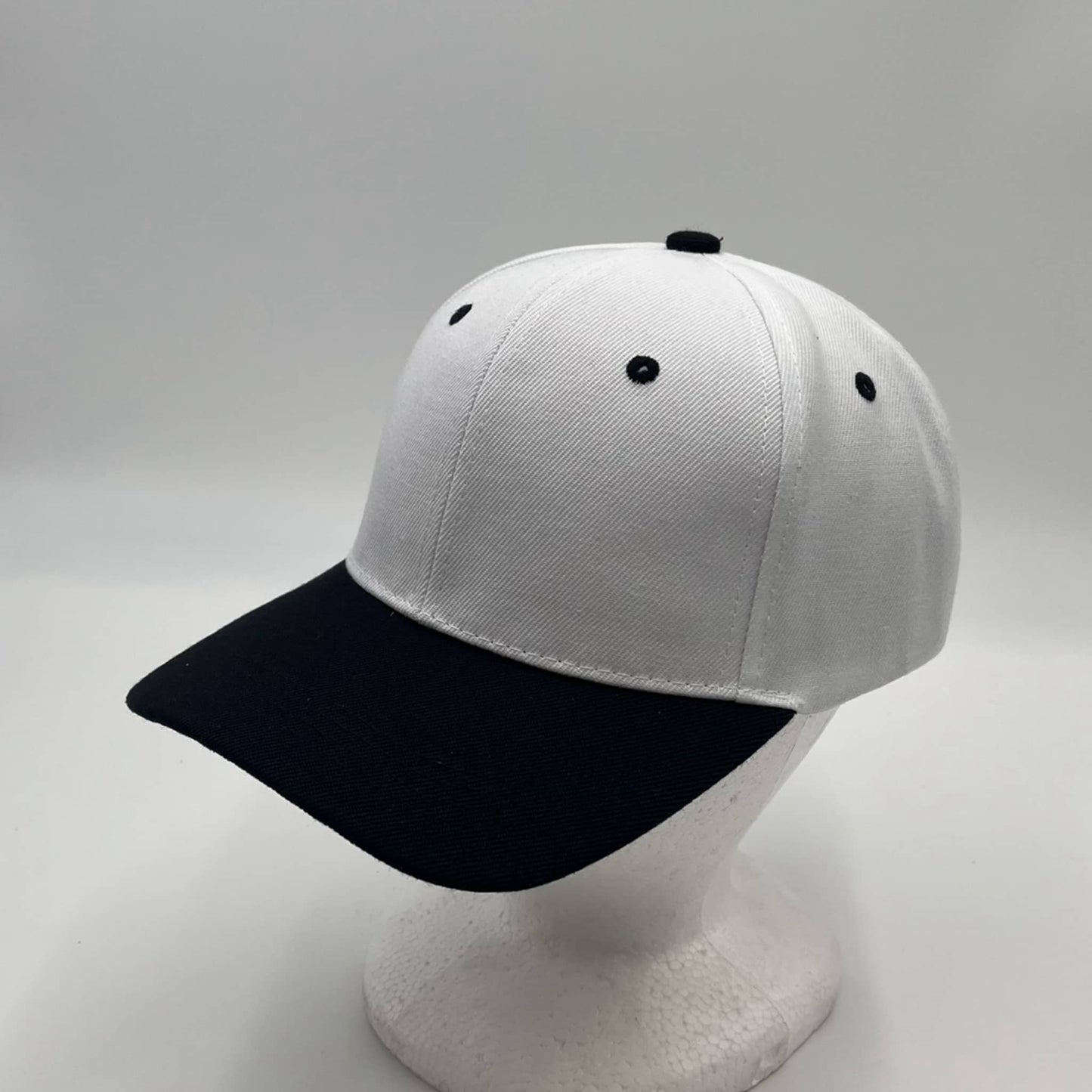 Plain Two Tone Velcro White and Black Eyelets/Bill 12 pack PCV0208 Cap Hat