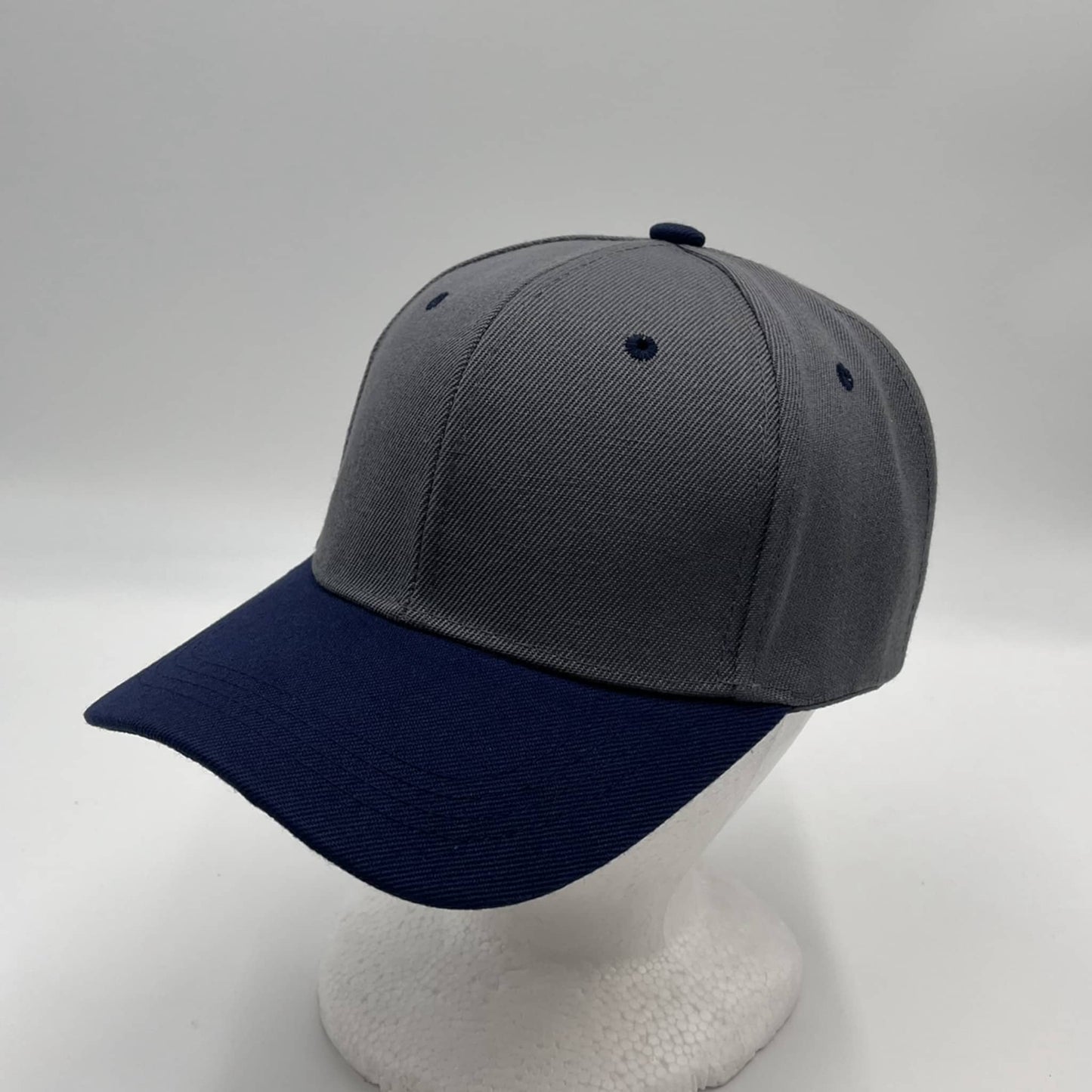 Plain Two Tone Velcro Dark Gray and Navy Blue Eyelets/Bill 12 pack PCV0213 Cap Hat