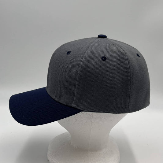Plain Two Tone Velcro Dark Gray and Navy Blue Eyelets/Bill 12 pack PCV0213 Cap Hat