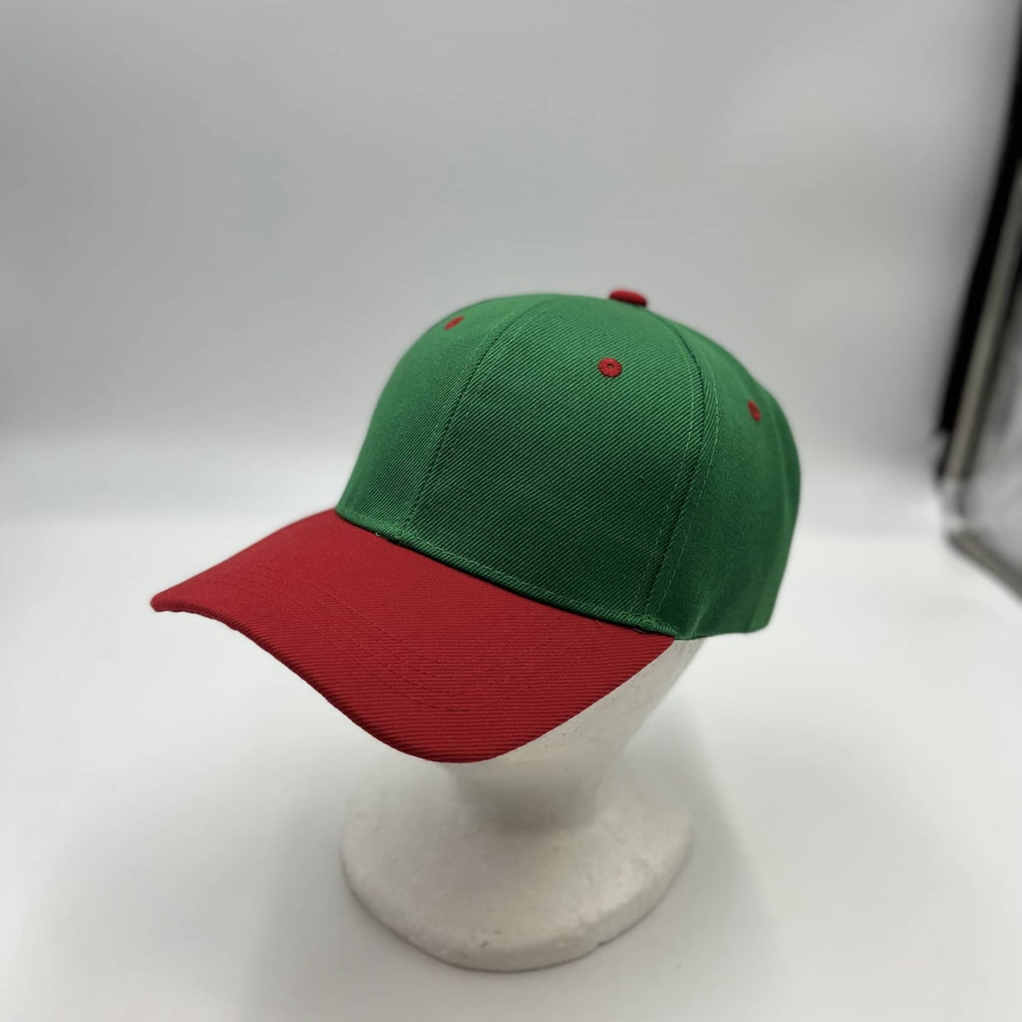 Plain Two Tone Velcro Green and Red Eyelets/Bill 12 pack PCV0206 Cap Hat