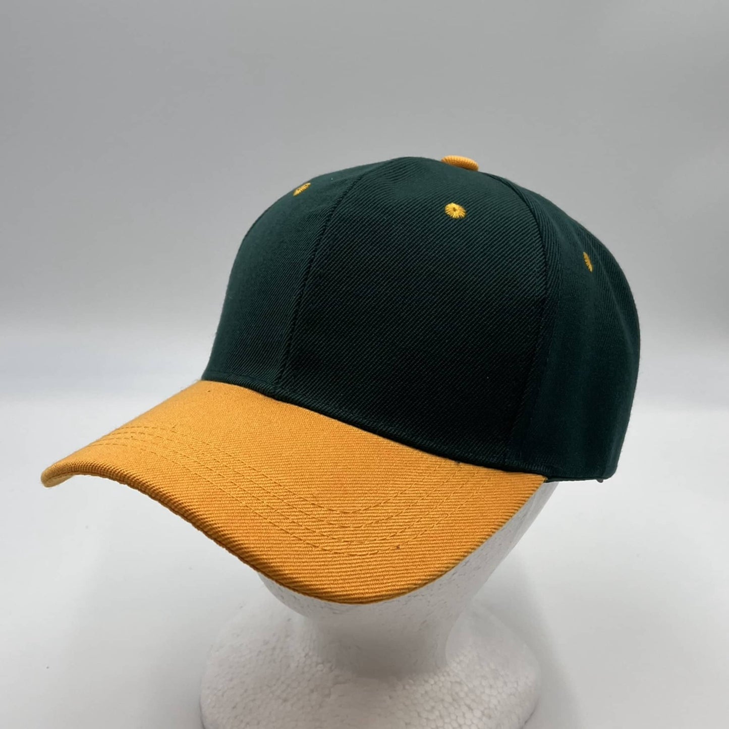 Plain Two Tone Velcro Green and Yellow Eyelets/Bill 12 pack PCV0226 Cap Hat