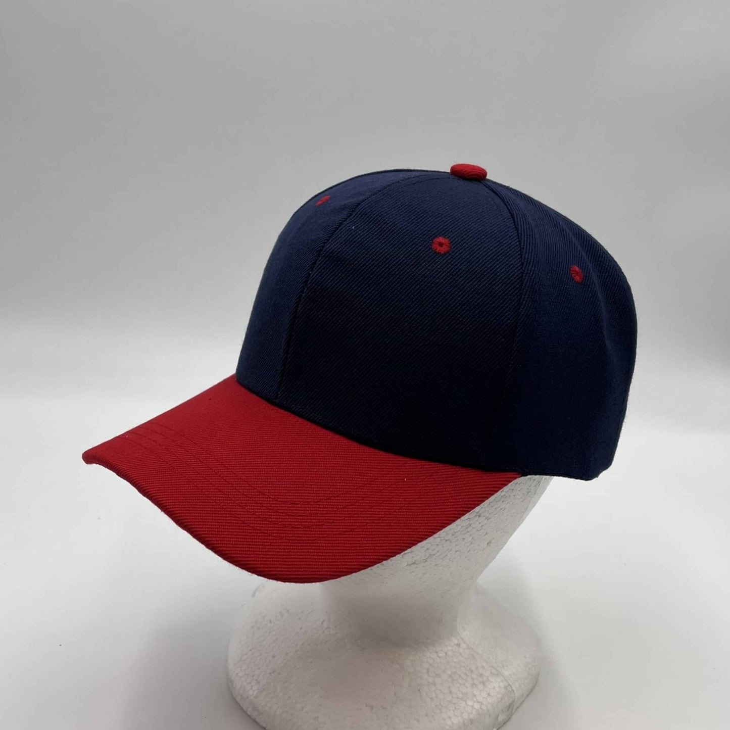 Plain Two Tone Velcro Navy Blue and Red Eyelets/Bill 12 pack PCV0230 Cap Hat
