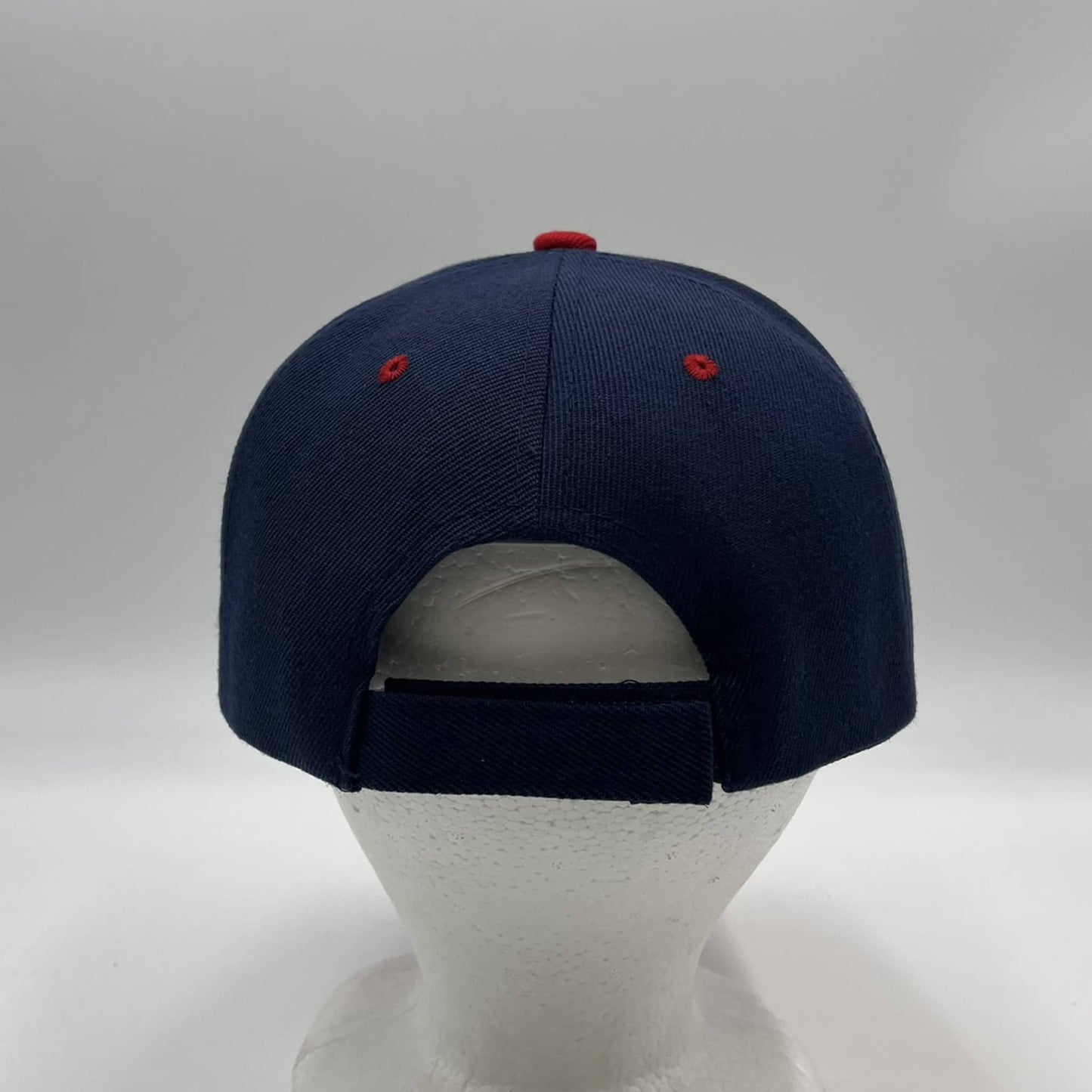 Alpha Omega Cap Plain Two Tone Velcro Navy Blue and Red Eyelets/Bill 12 pack PCV0230 Cap Hat