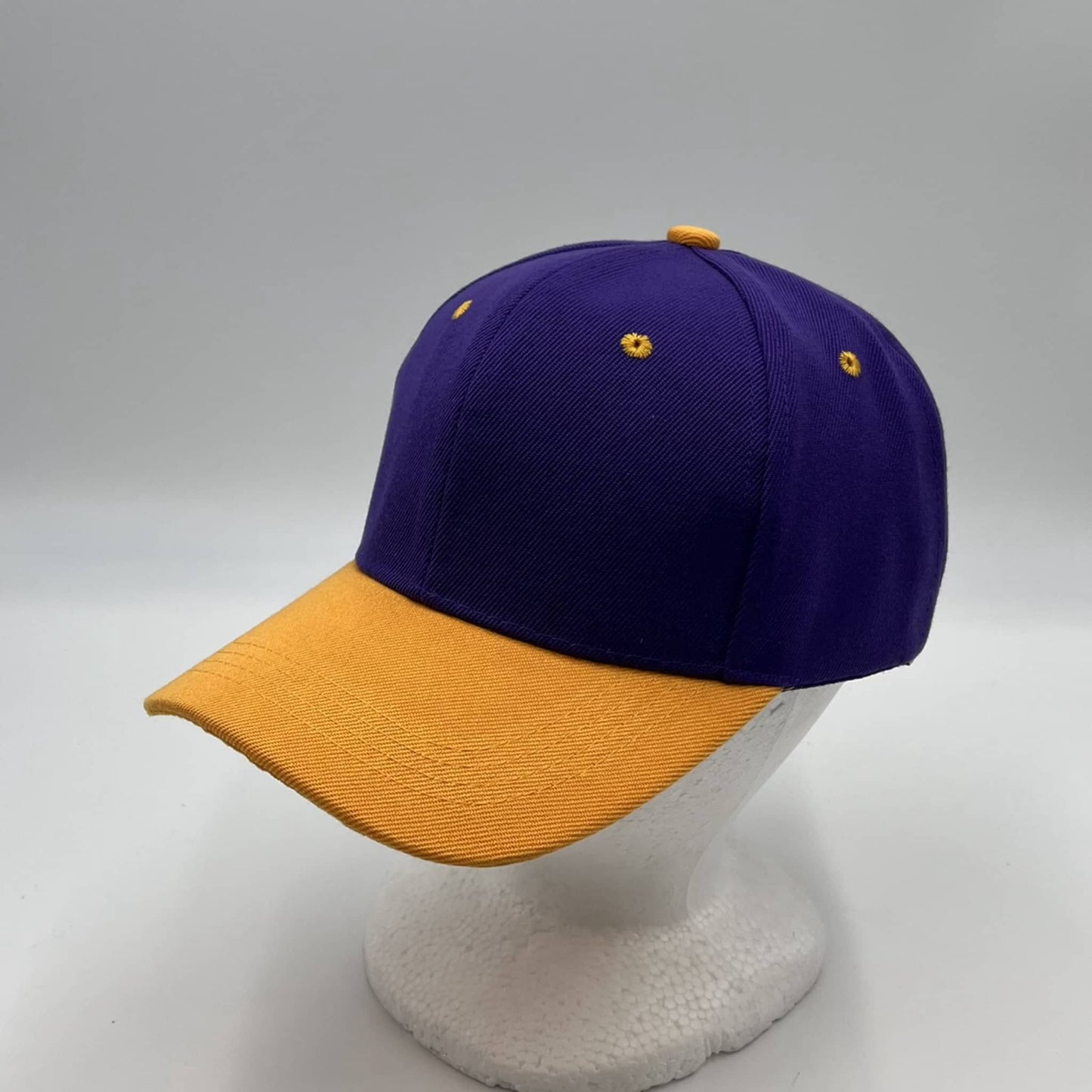Plain Two Tone Velcro Purple and Yellow Eyelets/Bill PCV0210 Cap Hat pack