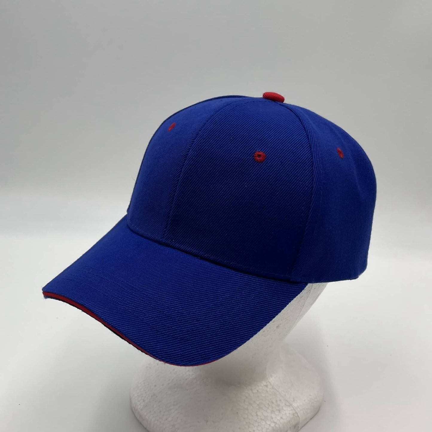 Plain Sandwich Velcro Blue and Red Eyelets 12 pack PCV0321 Cap Hat