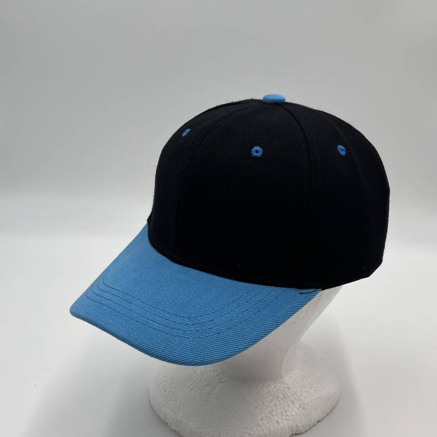 Alpha Omega Cap Plain Two Tone Velcro Black and Blue Eyelets/Bill 12 pack PCV0201 Cap Hat