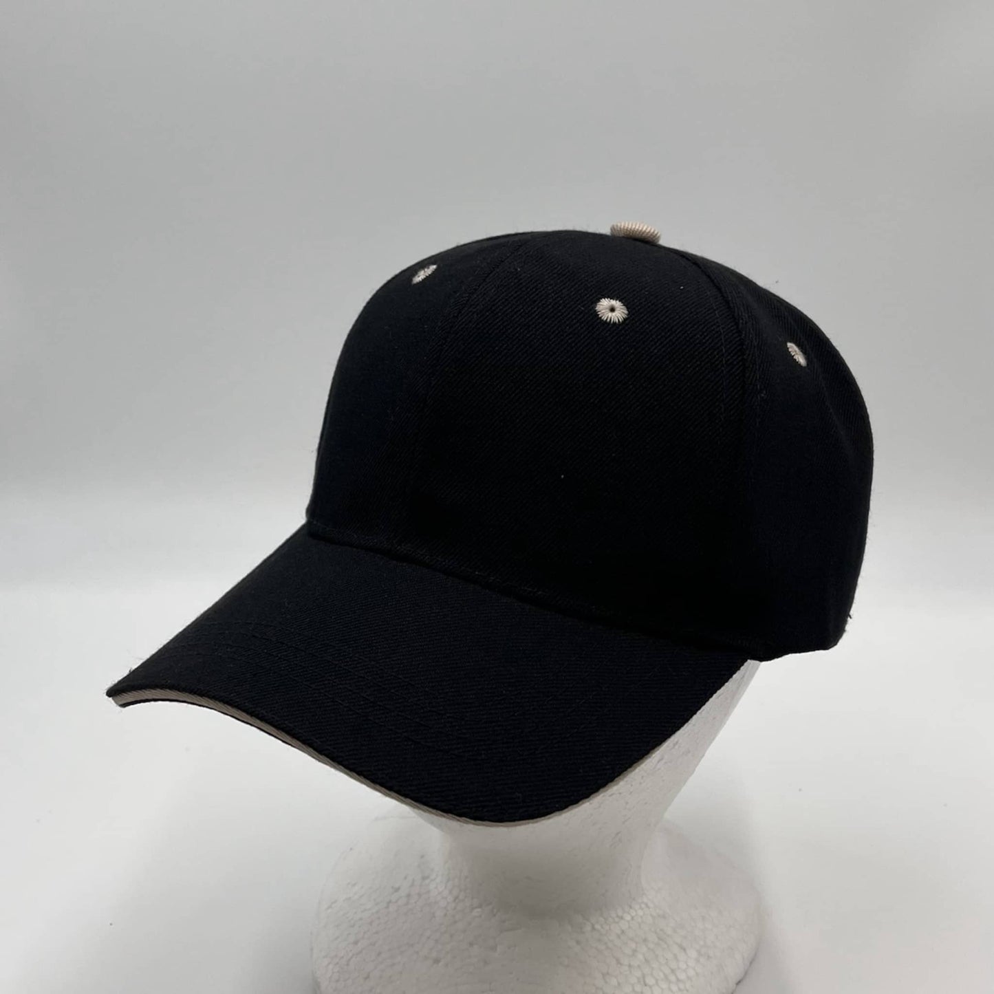Plain Sandwich Velcro Black and Tan Eyelets 12 pack PCV0334 Cap Hat