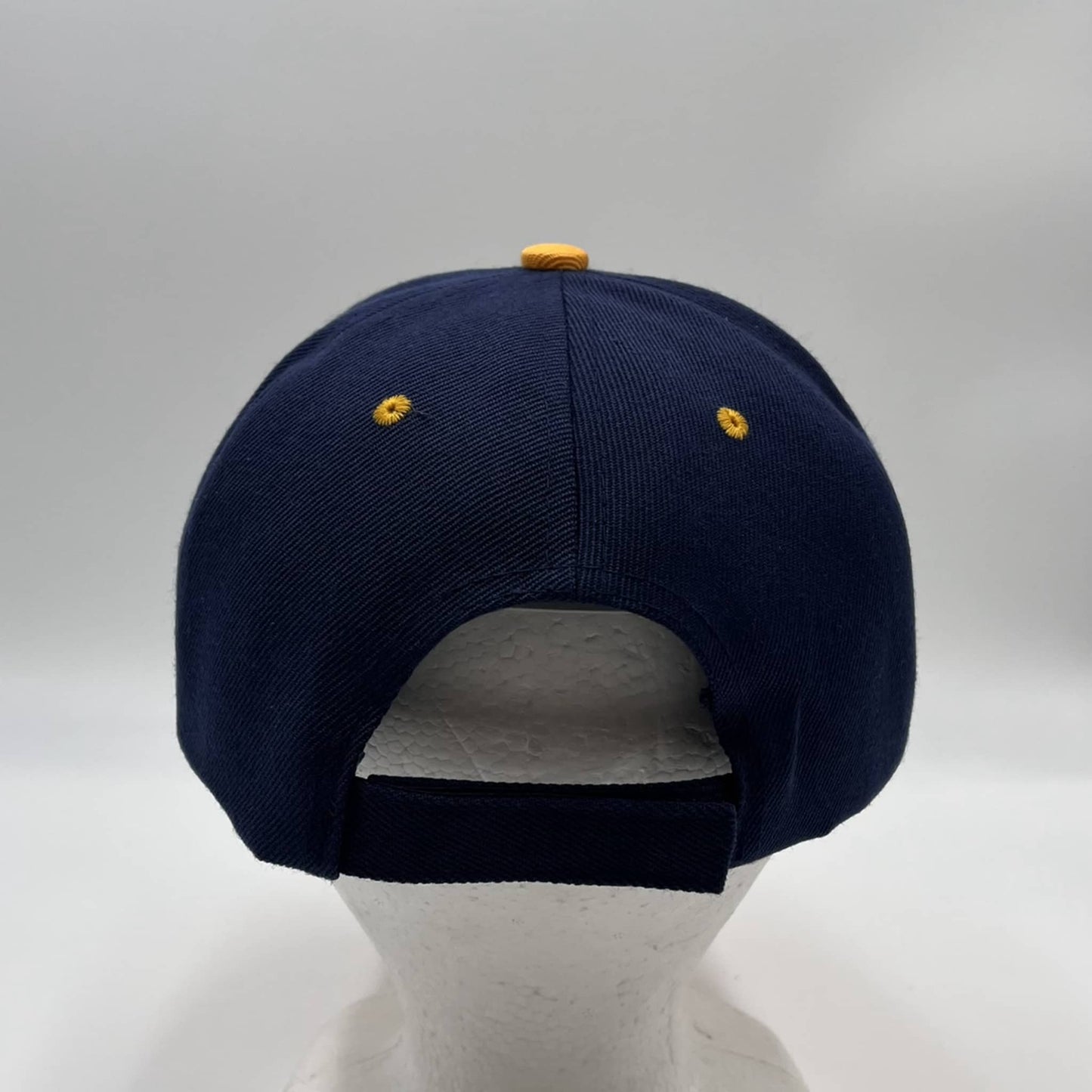 Alpha Omega Cap Plain Two Tone Velcro Navy Blue and Yellow Eyelets/Bill 12 pack PCV0204 Cap Hat