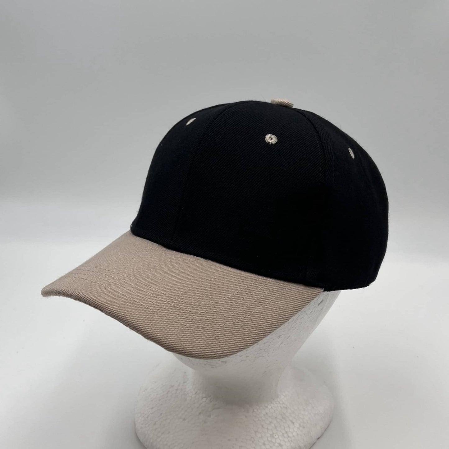 Alpha Omega Cap Plain Two Tone Velcro Black and Tan Eyelets/Bill 12 pack PCV0203 Cap Hat