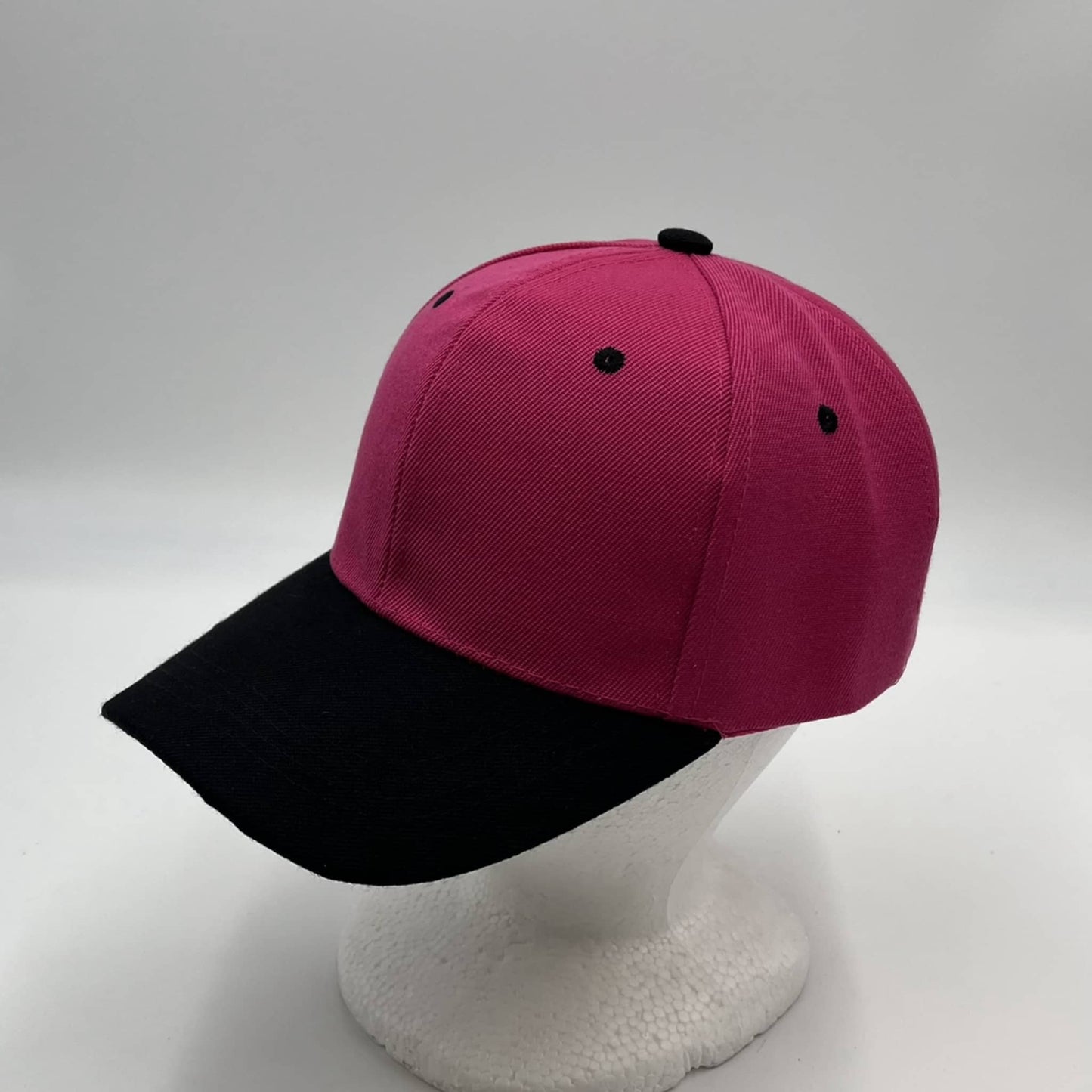 Plain Two Tone Velcro Pink and Black Eyelets/Bill 12 pack PCV0228 Cap Hat
