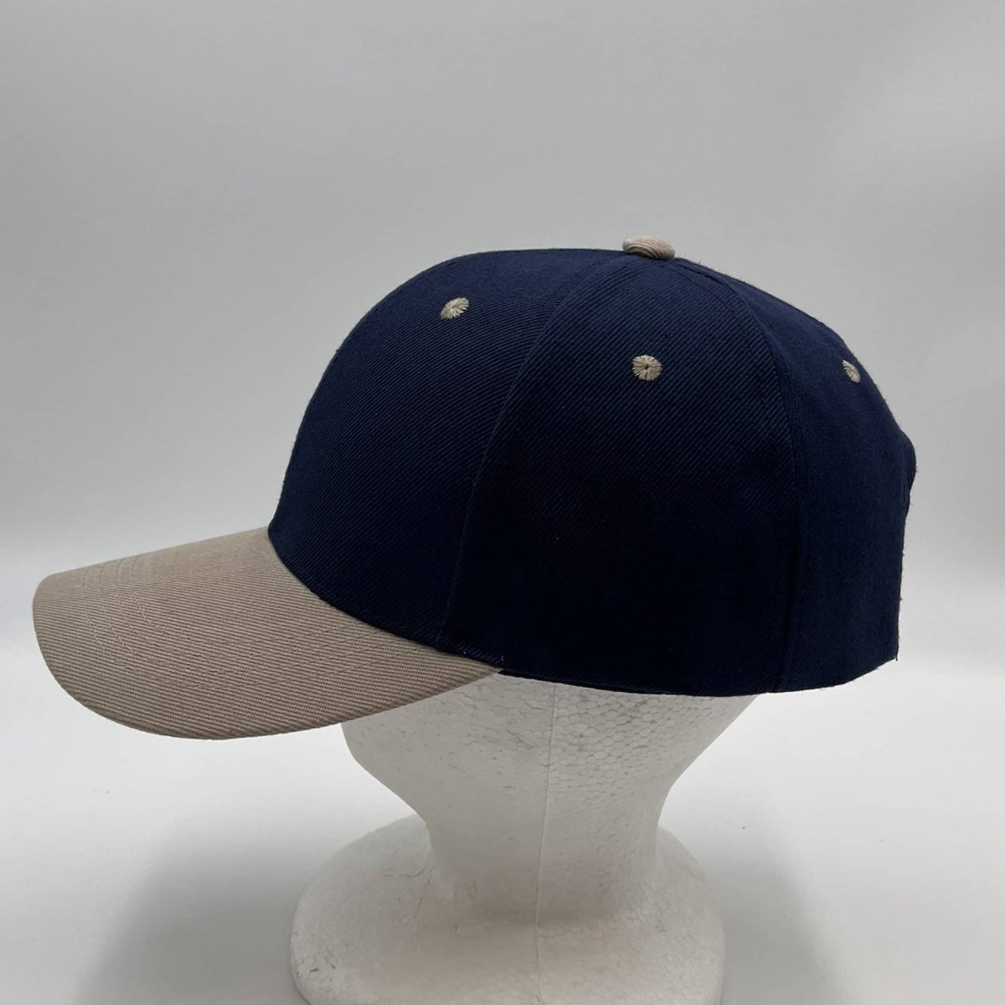 Plain Two Tone Velcro Navy Blue and Tan Eyelets/Bill 12 pack PCV0225 Cap Hat