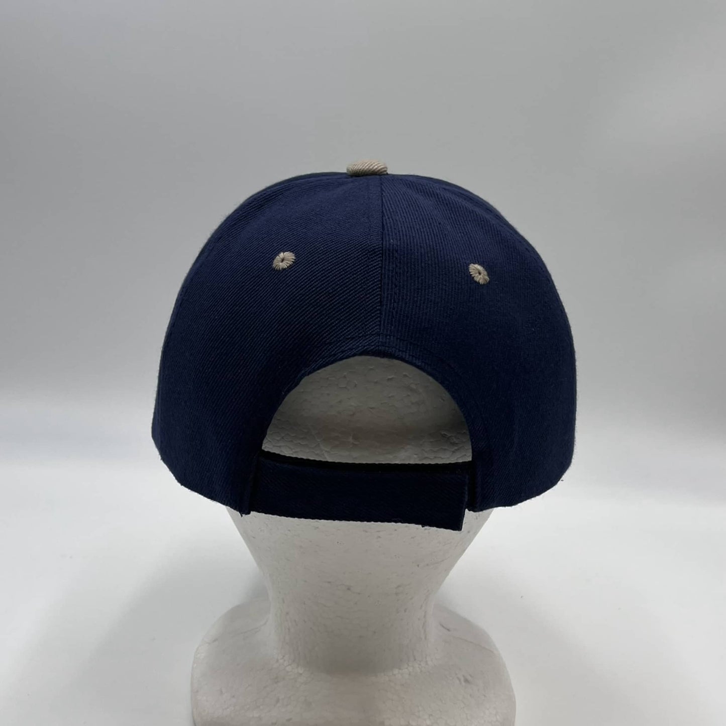 Alpha Omega Cap Plain Two Tone Velcro Navy Blue and Tan Eyelets/Bill 12 pack PCV0225 Cap Hat