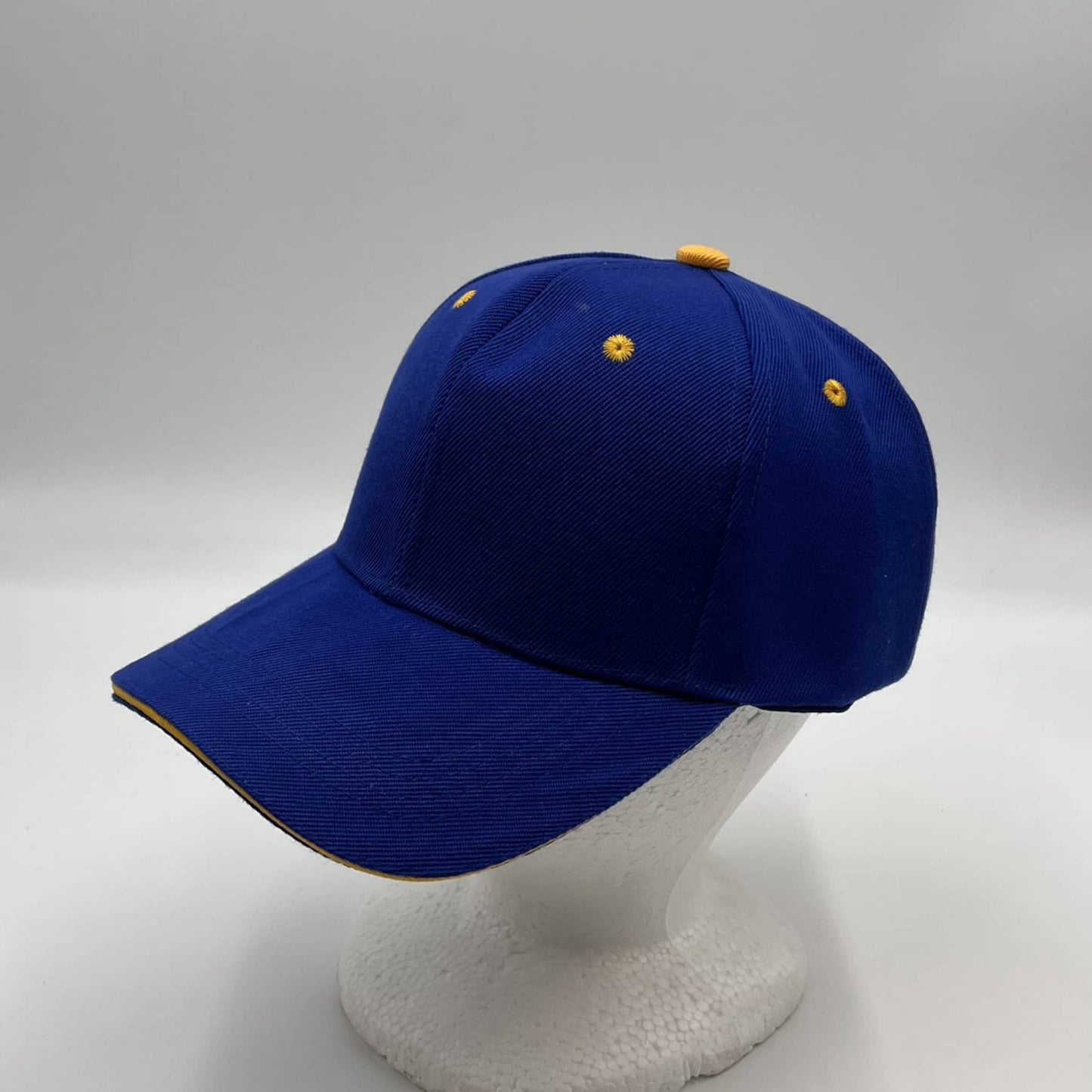 Plain Sandwich Velcro Navy Blue and Yellow Eyelets 12 pack PCV0348 Cap Hat