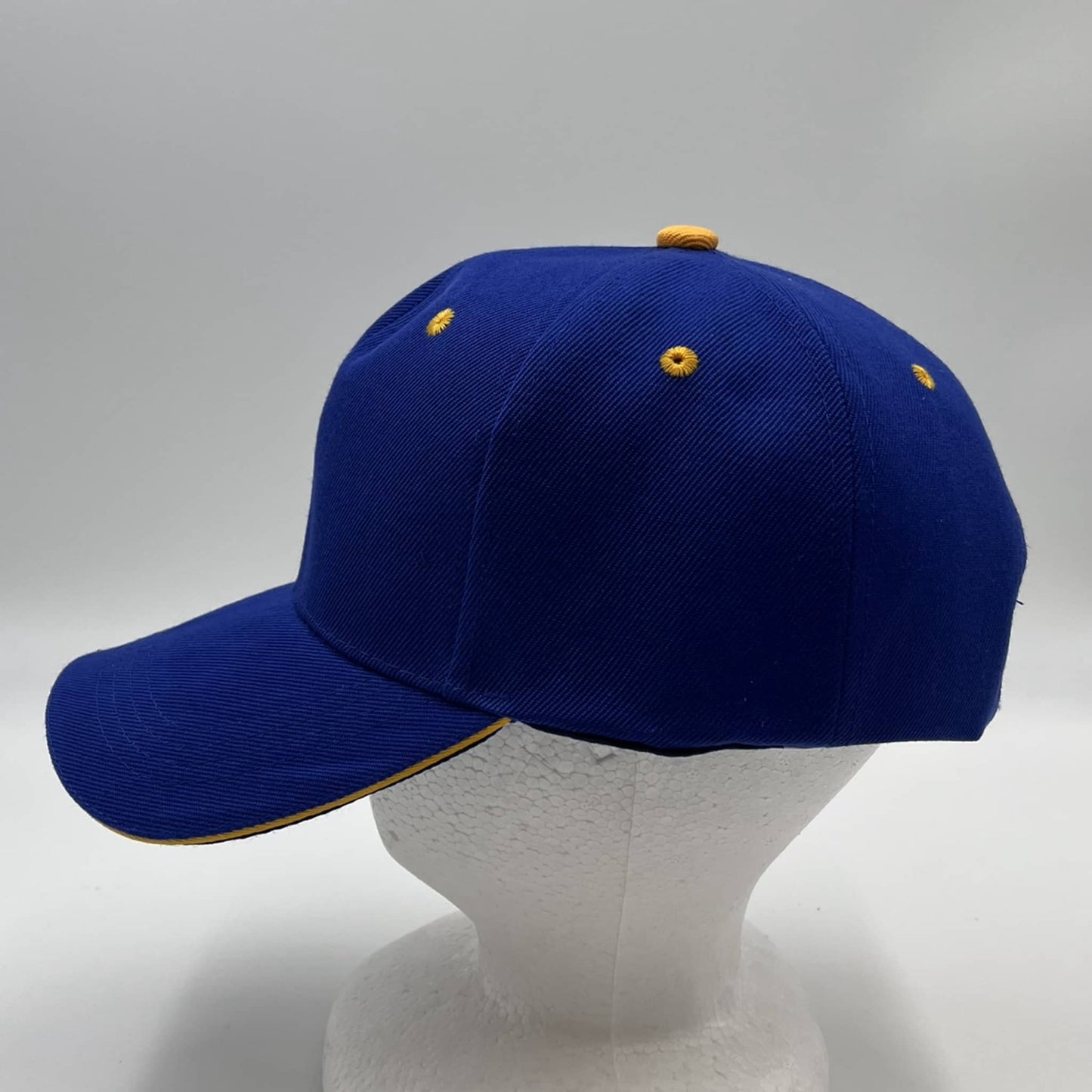 Plain Sandwich Velcro Navy Blue and Yellow Eyelets 12 pack PCV0348 Cap Hat