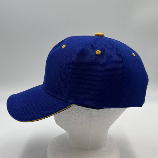 Plain Sandwich Velcro Navy Blue and Yellow Eyelets 12 pack PCV0348 Cap Hat