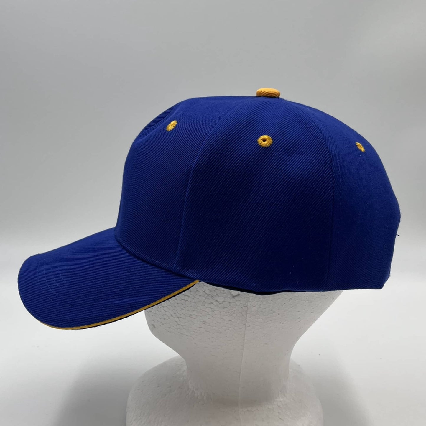 Alpha Omega Cap Plain Sandwich Velcro Navy Blue and Yellow Eyelets 12 pack PCV0348 Cap Hat