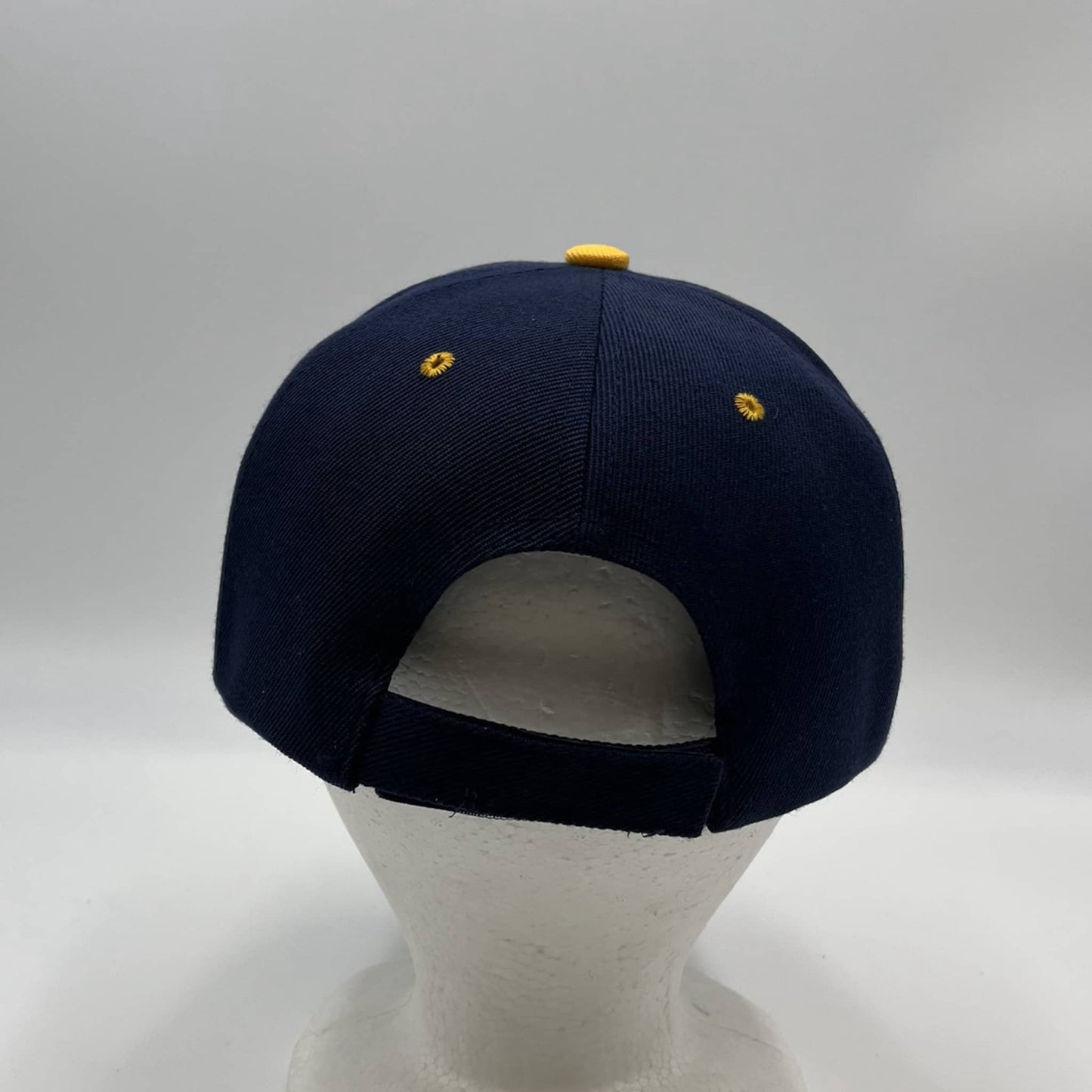 Plain Sandwich Velcro Navy Blue and Yellow Eyelets 12 pack PCV0324 Cap Hat
