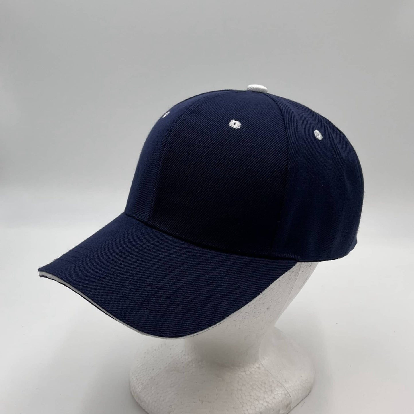 Plain Sandwich Velcro Navy Blue and White Eyelets 12 pack PCV0323 Cap Hat