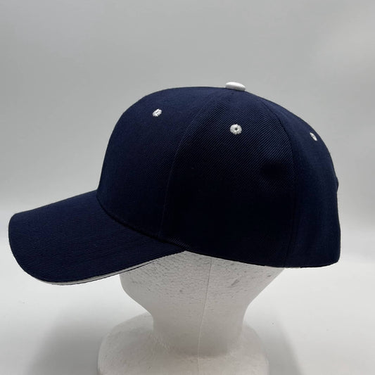Plain Sandwich Velcro Navy Blue and White Eyelets 12 pack PCV0323 Cap Hat