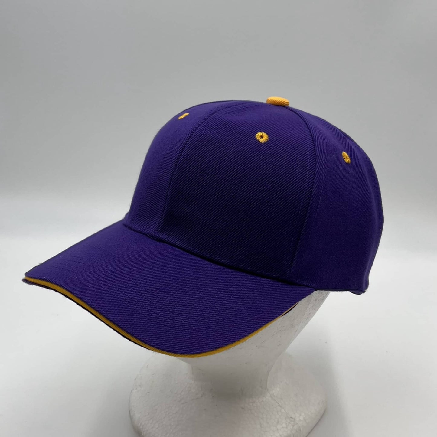 Plain Sandwich Velcro Purple and Yellow Eyelets 12 pack PCV0337 Cap Hat