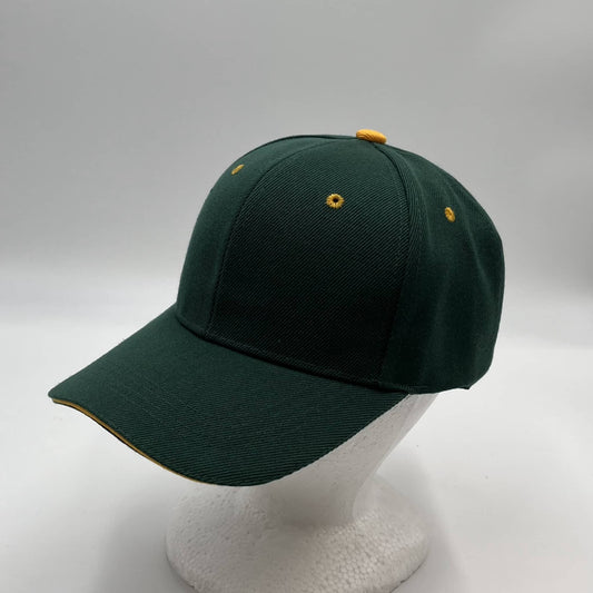 Alpha Omega Cap Plain Sandwich Velcro Forest Green and Yellow Eyelets 12 pack PCV0331 Cap Hat