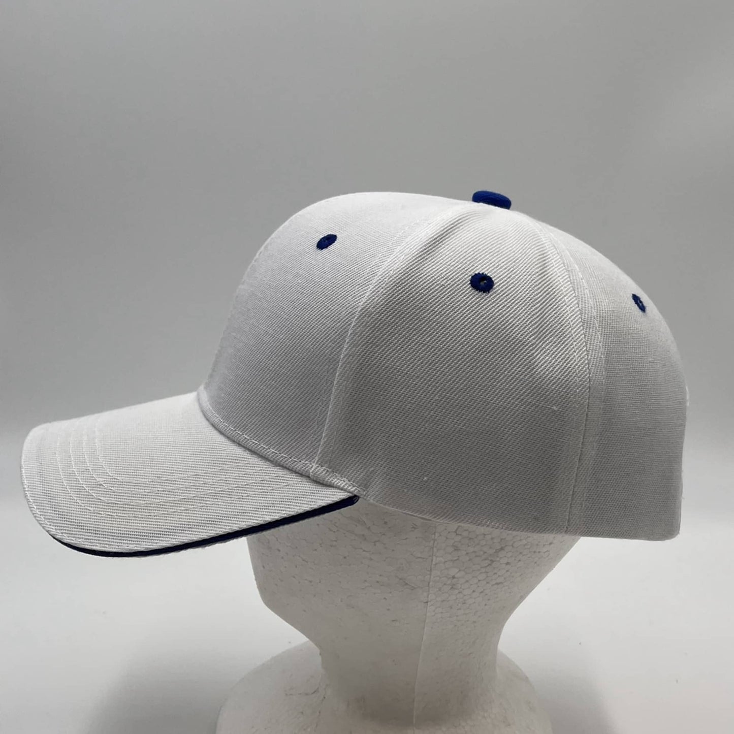 Plain Sandwich Velcro White and Navy Blue Eyelets 12 pack PCV0309 Cap Hat