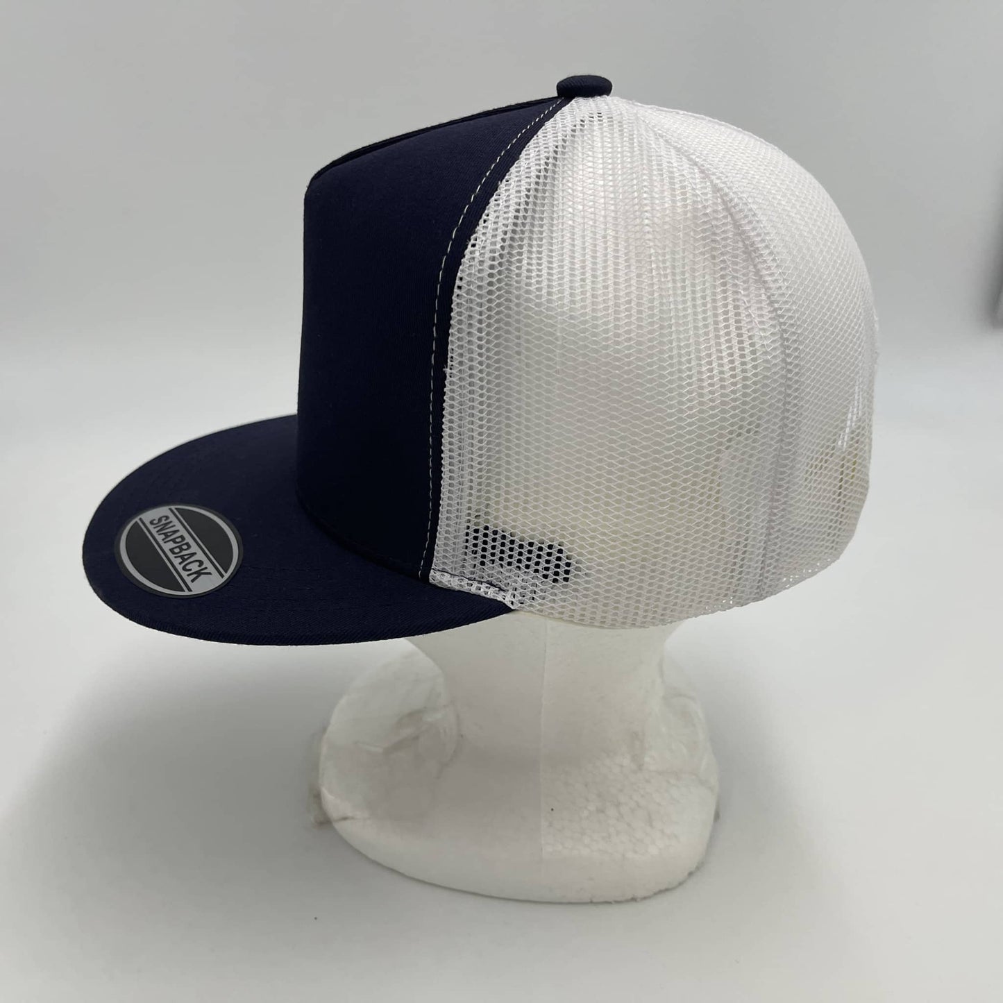 Plain Flat 5P Mesh Trucker Navy Blue and White Mesh 12 pack CF5M1206 Cap Hat