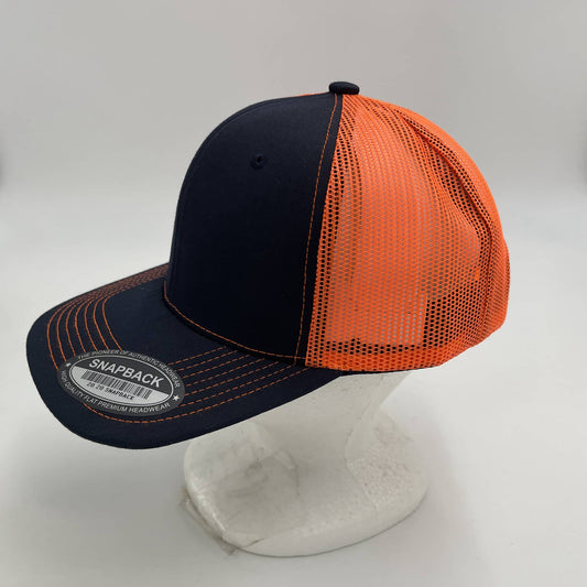 Plain Flat 6P Mesh Trucker Navy Blue and Orange Mesh 12 pack CF6M1814 Cap Hat