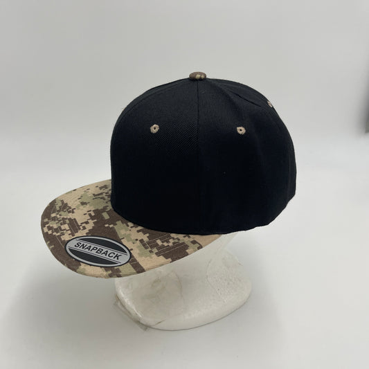 Alpha Omega Cap Plain Poly Snapback Black and Digital Brown Camo Eyelets/Bill 12 pack PFS02TC3 Cap Hat