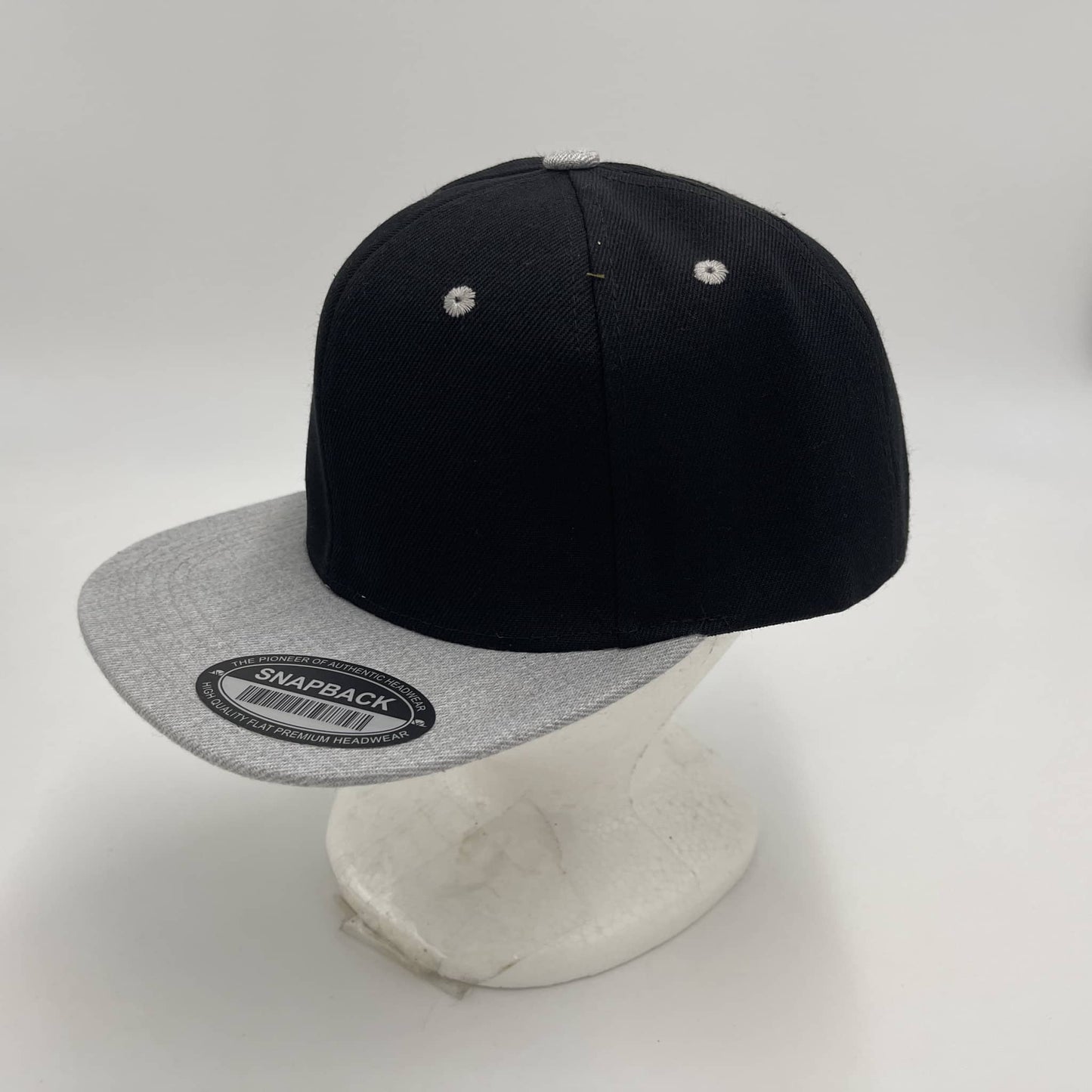 Plain Poly Snapback Black and Light Gray Eyelets/Bill 12 pack PFS0521 Cap Hat