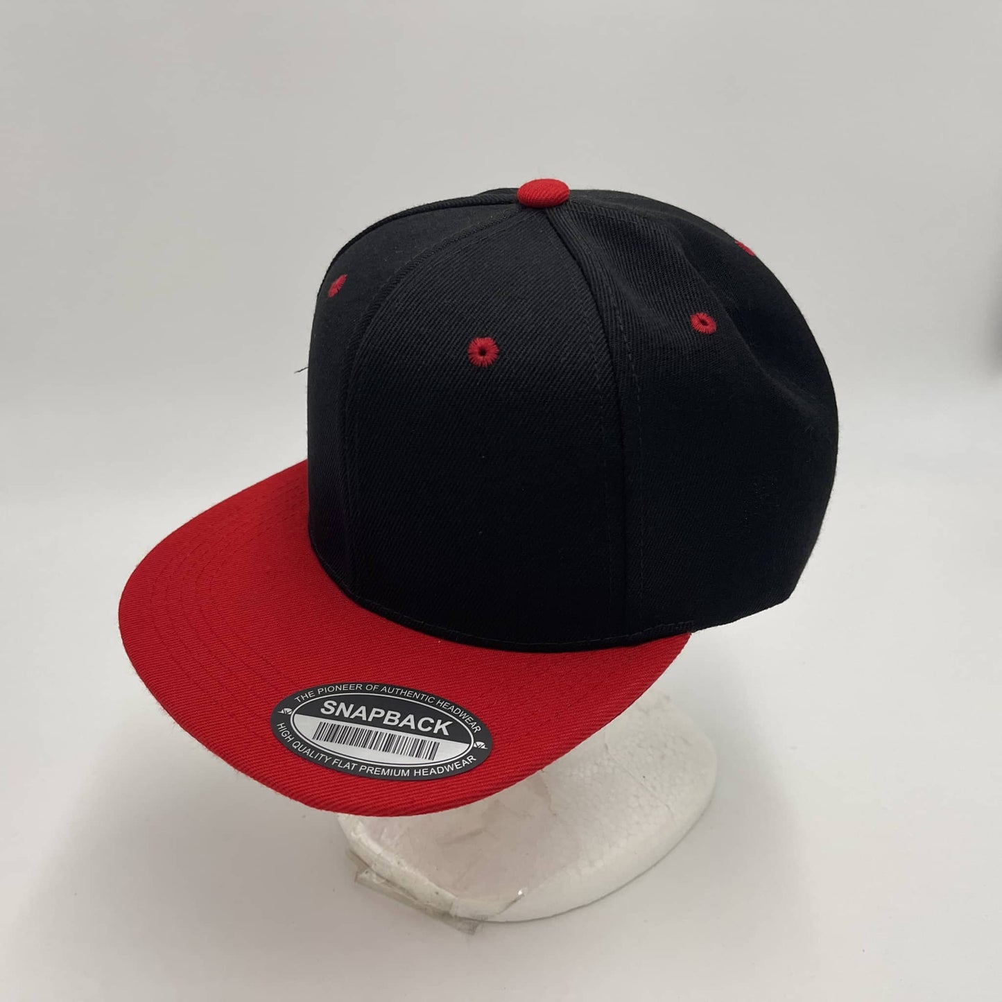 Alpha Omega Cap Plain Poly Snapback Black and Red Lid 12 pack PFS02T12 Cap Hat