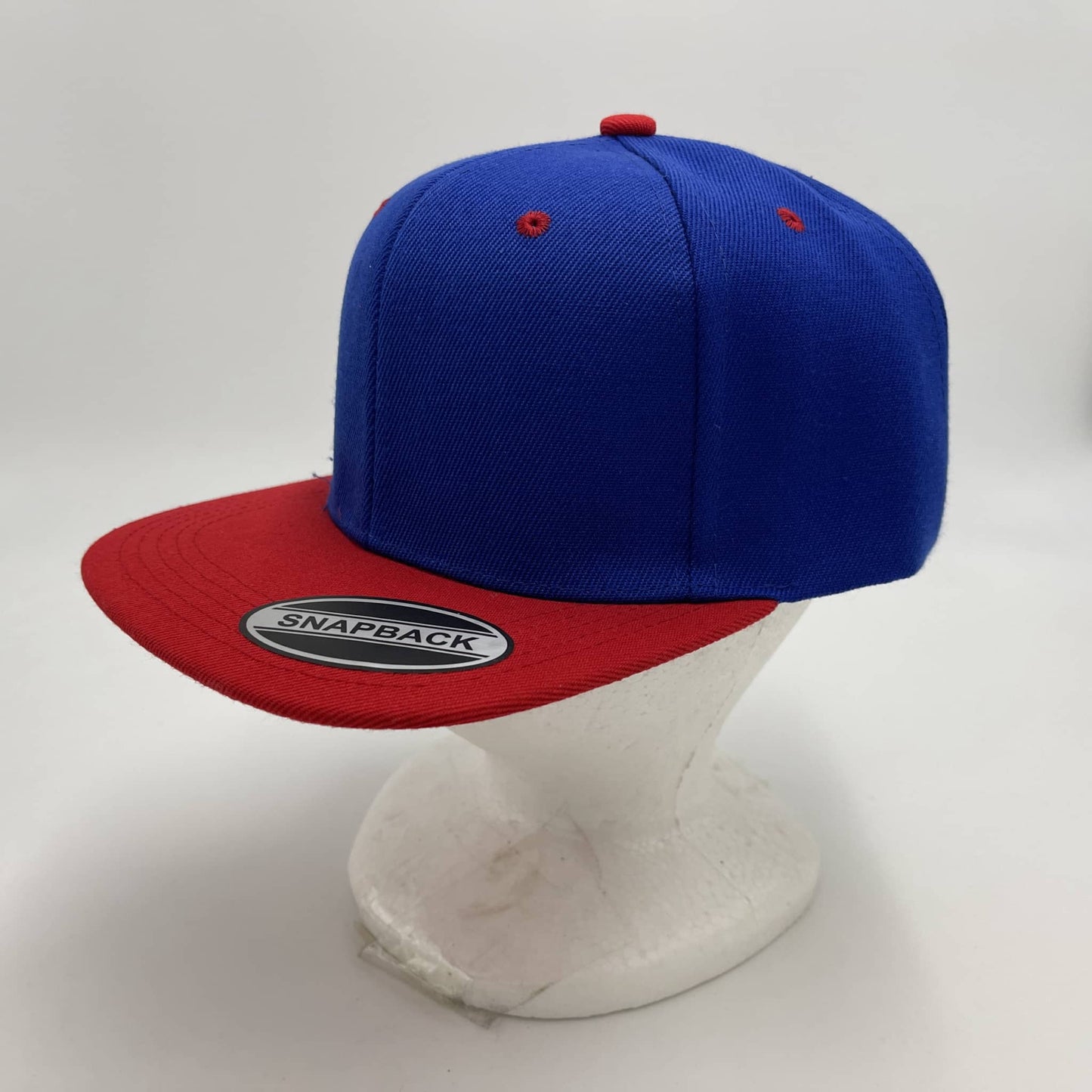 Alpha Omega Cap Plain Poly Snapback Blue and Red Eyelets/Bill 12 pack PFS0541 Cap Hat