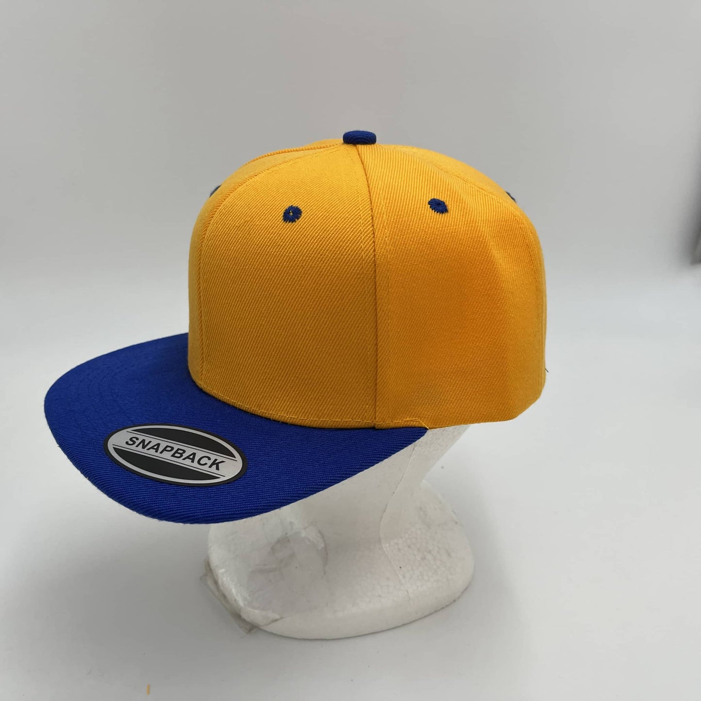 Alpha Omega Cap Plain Poly Snapback Golden Yellow and Blue Eyelets/Bill 12 pack PFS0550 Cap Hat