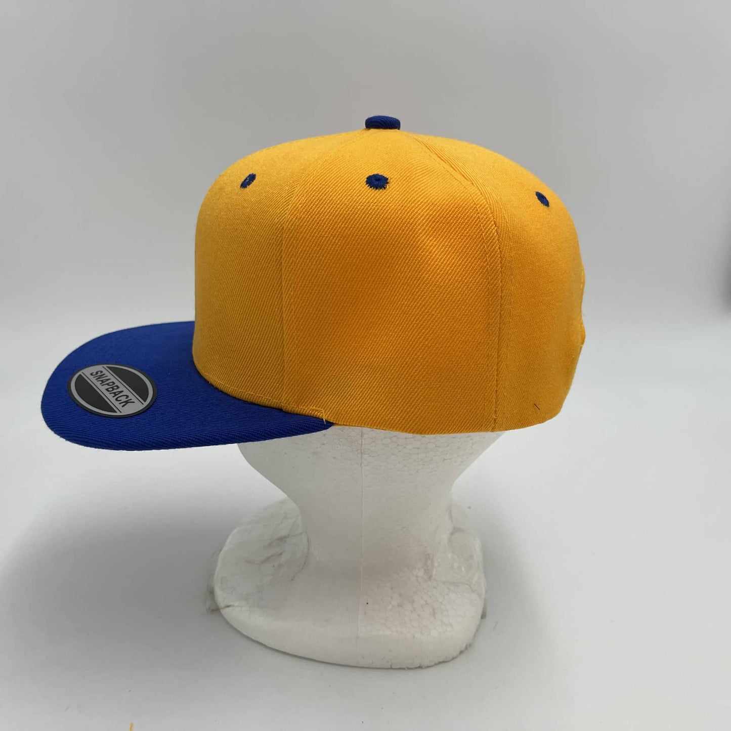 Alpha Omega Cap Plain Poly Snapback Golden Yellow and Blue Eyelets/Bill 12 pack PFS0550 Cap Hat