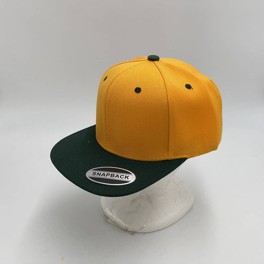 Alpha Omega Cap Plain Poly Snapback Golden Yellow and Forest Green 12 pack PFS0546 Cap Hat